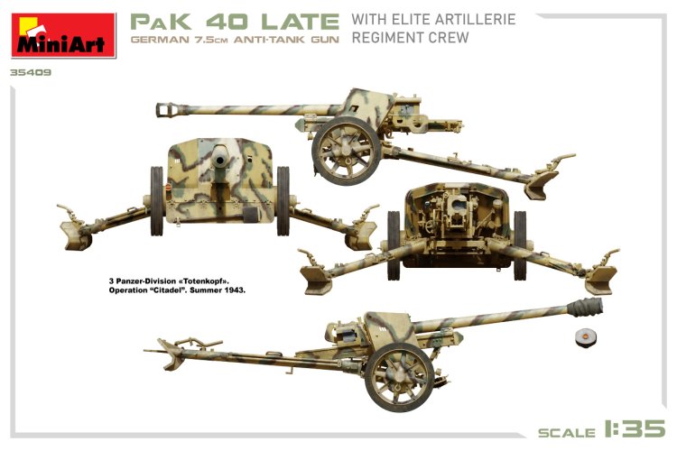 1:35 MiniArt 35409 German 7,5cm Anti-Tank Gun Pak 40 Late - w/Elite Artillerie Regiment crew - Min35409 side views1 - MIN35409