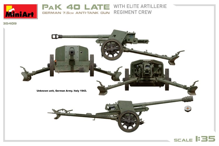 1:35 MiniArt 35409 German 7,5cm Anti-Tank Gun Pak 40 Late - w/Elite Artillerie Regiment crew - Min35409 side views2 - MIN35409