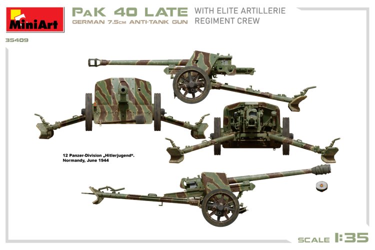 1:35 MiniArt 35409 German 7,5cm Anti-Tank Gun Pak 40 Late - w/Elite Artillerie Regiment crew - Min35409 side views3 - MIN35409