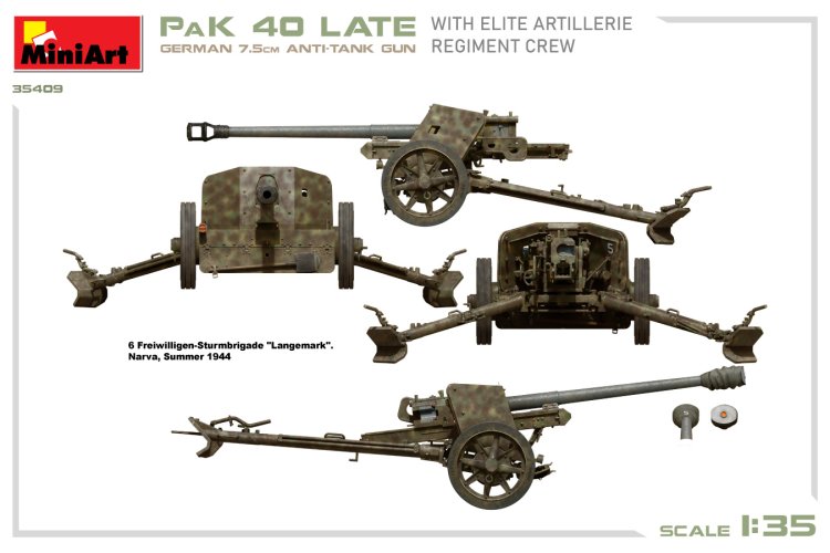 1:35 MiniArt 35409 German 7,5cm Anti-Tank Gun Pak 40 Late - w/Elite Artillerie Regiment crew - Min35409 side views4 - MIN35409