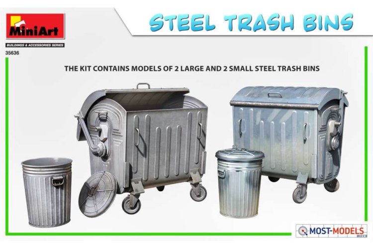 1:35 MiniArt 35636 Steel Trash Bins - Min35636 side views - MIN35636