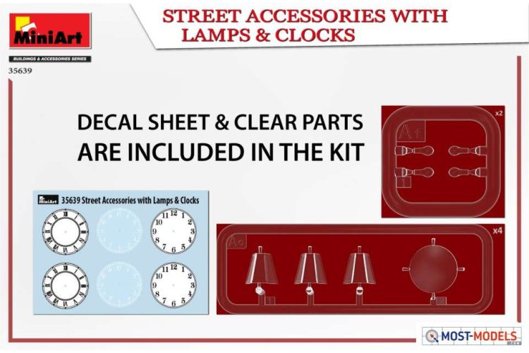 1:35 MiniArt 35639 Street Accessoires with Lamps & Clocks - Min35639 decal clear parts - MIN35639