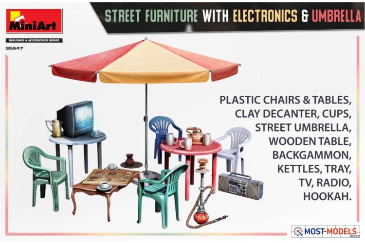 1:35 MiniArt 35647 Street Furniture with Electronics & Umbrella - Min35647 img1 - MIN35647