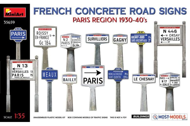 1:35 MiniArt 35659 French Concrete Road Signs - Paris reg. 1930-40s - Min35659 art 1 - MIN35659