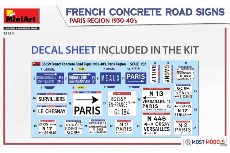 1:35 MiniArt 35659 French Concrete Road Signs - Paris reg. 1930-40s - Min35659 decal - MIN35659