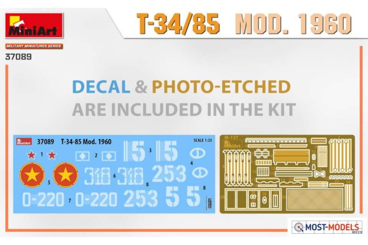 1:35 MiniArt 37089 T-34/85 Mod. 1960 Tank - Min37089 decal pe - MIN37089