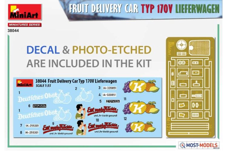 1:35 MiniArt 38044 Fruit Delivery VAN Typ 170V Lieferwagen - Min38044 decal pe - MIN38044