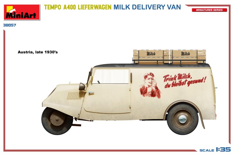 1:35 MiniArt 38057 Tempo A400 Lieferwagen Milk Delivery Van - Min38057 side views2 - MIN38057