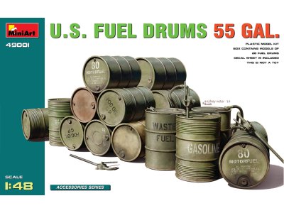 1:48 MiniArt 49001 U.S. Fuel Drums 55 Gals. Set - Min49001 - MIN49001