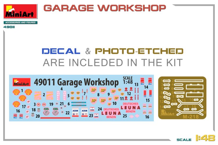 1:48 MiniArt 49011 Garage Werkplaats voor Diorama - Min49011 decal pe - MIN49011