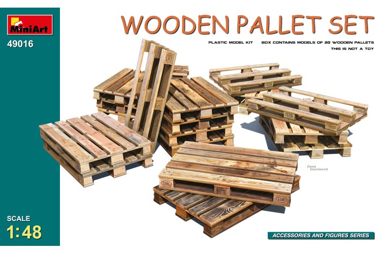 1:48 MiniArt 49016 Wooden Pallet Set for Diorama - 20 Pieces - Min49016 1 - MIN49016