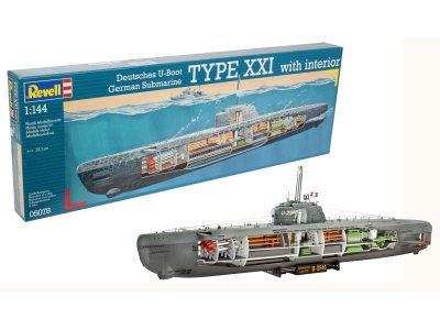 1:144 Revell 05078 Deutsches U-Boot Typ XXI mit Interieur - Rev05078 kmw u boot typ xxi u 2540 with interieur - REV05078