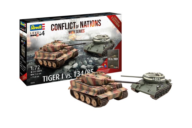 1:72 Revell 05655 Conflict of Nations WWII - Tiger I vs. T34/85 - Geschenkset met Boek - Rev05655 1 - REV05655