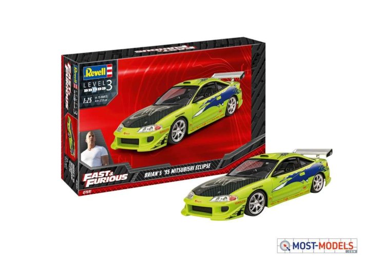 1:25 Revell 07691 Fast & Furious Brian's 1995 Mitsubishi Eclipse Car - Rev07691 fast u furious brians 1995 mitsubishi eclipse 01 1 - REV07691