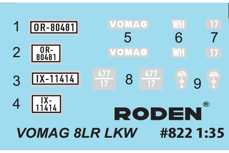 1:35 Roden 822 VOMAG 8LR LKW WWII German Heavy Truck - Rod822 dec vomag 8lr  - ROD822