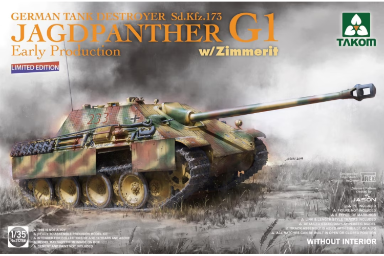 1:35 Takom 2125W German Tank Destroyer Sd.Kfz. 173 Jagdpanther G1 Early Production w/Zimmerit - Tak2125w - TAK2125W