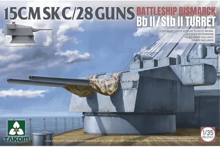 1:35 Takom 2147 15CMSK C/28 Guns Battle Ship Bismarck Bb II/Stb II Turret - Tak2147 1 - TAK2147