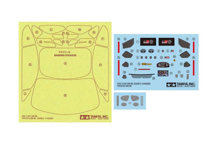 1:24 Tamiya 24361 Toyota GR 86 Car - Tam24361 decals - TAM24361