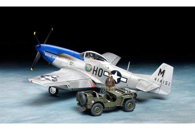 1:48 Tamiya 25205 North American P-51D Mustang & 1/4 ton 4x4 Light Vehicle Set - Tam25205 2 - TAM25205