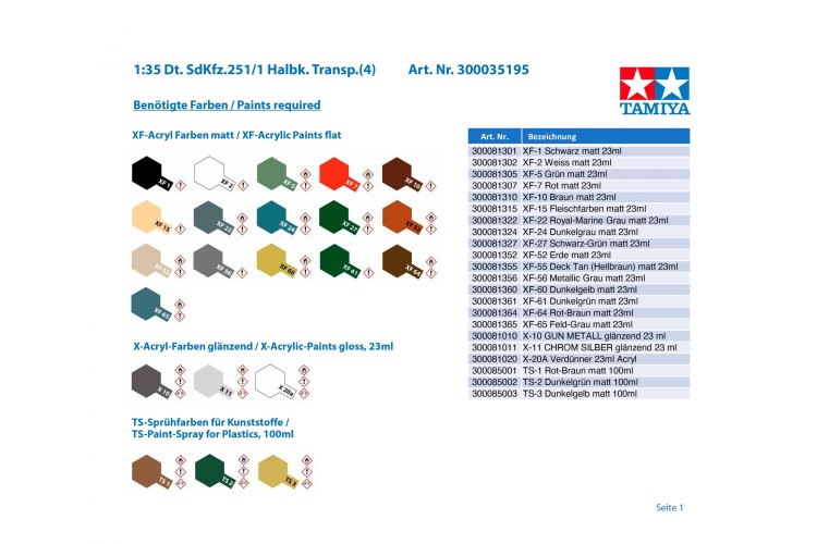 1:35 Tamiya 35195 Mtl. SPW Sd.Kfz.251/1 Ausf.D Personenwagen - Tam35195 1 35 ger sdkfz2511 halftrpercar4 300035195 en 01 - TAM35195