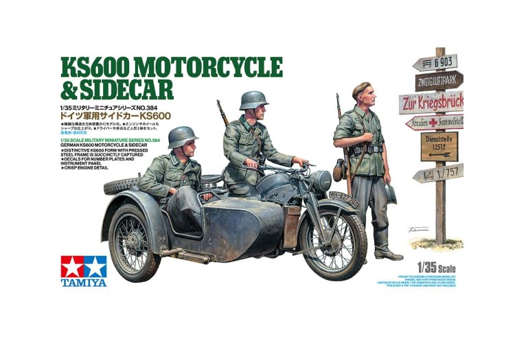 1:35 Tamiya 35384 Duitse KS600 Motorfiets en Zijspan - Zündapp - Tam35384 1 - TAM35384