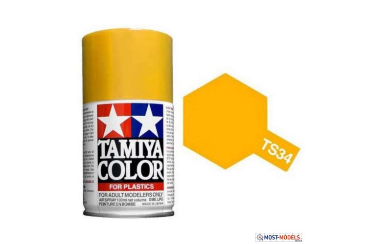 Tamiya TS-34 Camel Yellow - Gloss - Acryl Spray - 100ml - Tam85034 ts34 camel yellow 1 - TAM85034