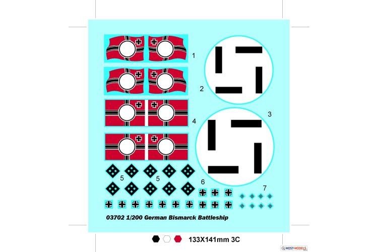 1:200 Trumpeter 03702 German Bismarck Battleship - Tru03702 decals - TRU03702