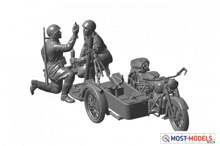 1:35 Zvezda 3651 Soviet motorcycle M-72 with 82-mm Mortar - Zvz3651 4 - ZVZ3651